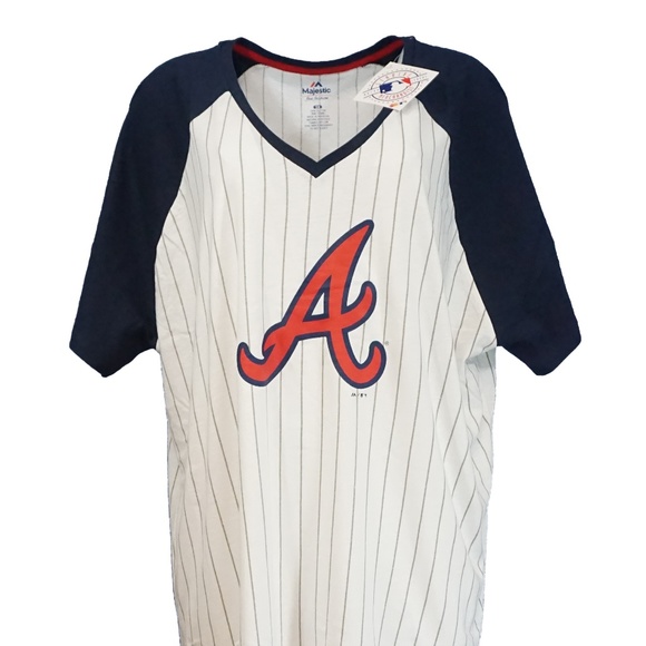 Atlanta Braves MLB Pinstripe Raglan V Neck T-Shirt - Picture 3 of 6